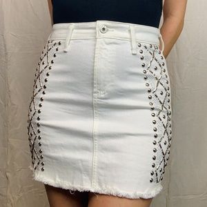 White AG Denim Studded Mini High Waist Skirt